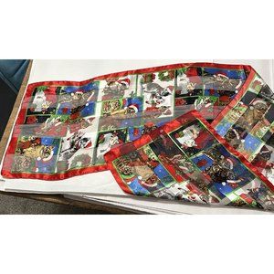 Vintage Scarf Cats Christmas Kittens Long Sheer Red Green